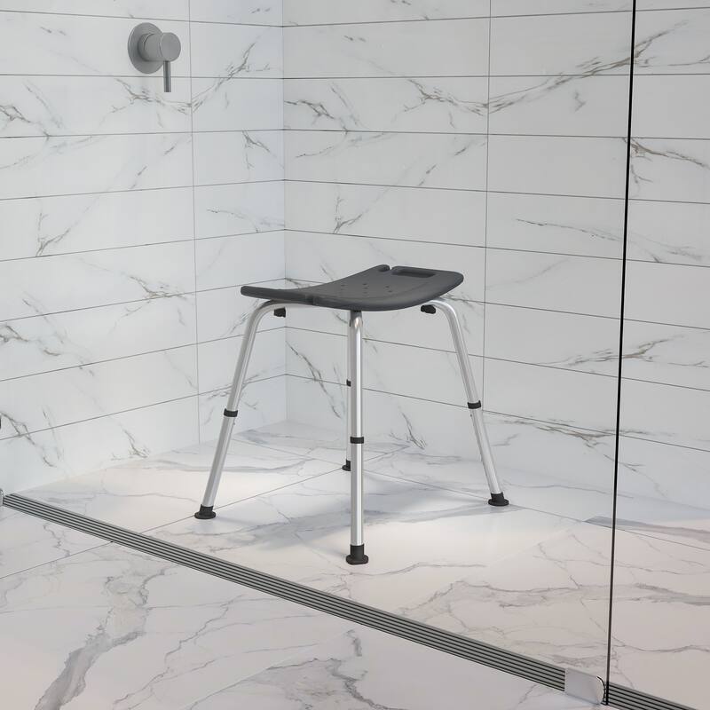 Tool-Free 300 Lb. Capacity, Adjustable Bath & Shower Chair w/Non-slip Feet - 17"D x 19"W x 14.5" - 21.5"H - Gray