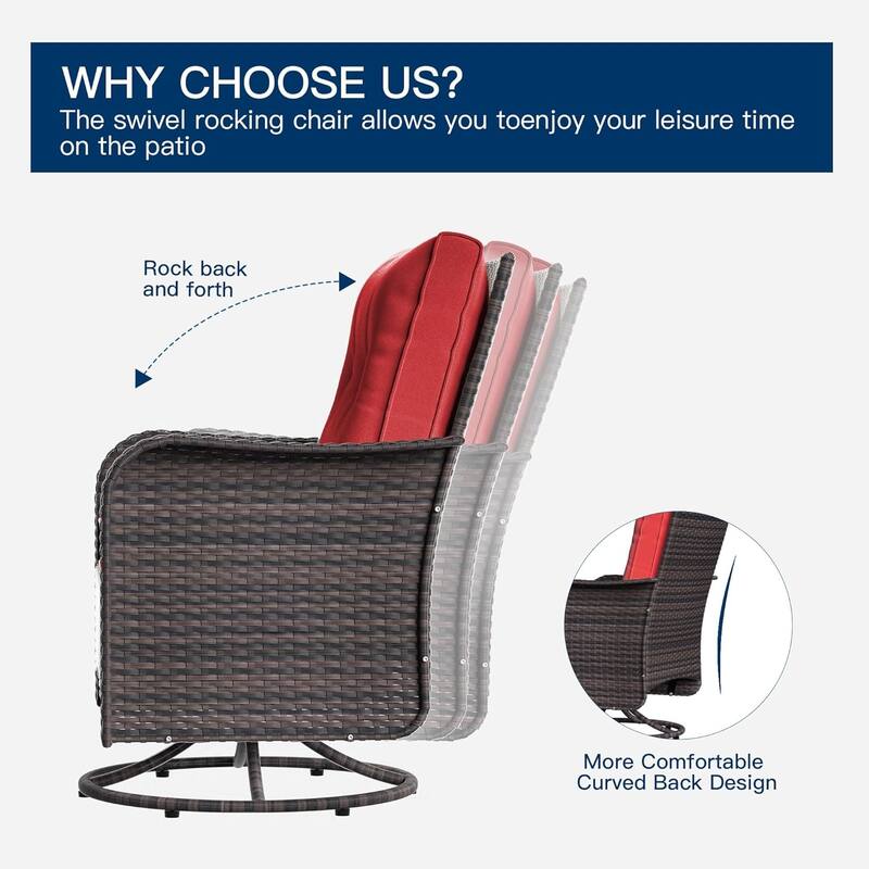 Patio Furniture Sectional Sofa Set, PE Rattan Swivel Rocking Chairs Patio Conversation Set