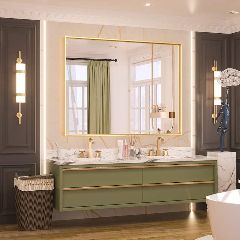 KEONJINN Modern Metal Framed Bathroom Vanity Wall Mounted Mirror