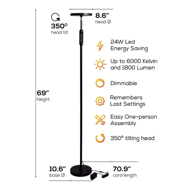 Miroco led floor lamp with 5 brightness levels on sale