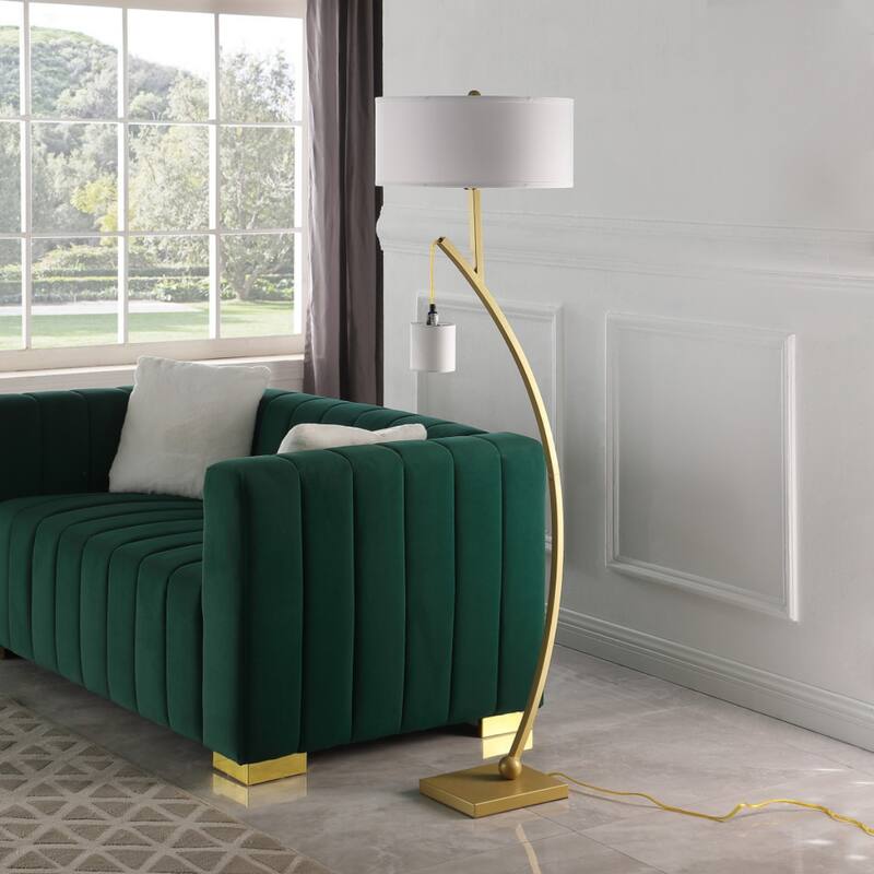 59 Inch Arc Floor Lamp with Fabric Drum Shade Modern