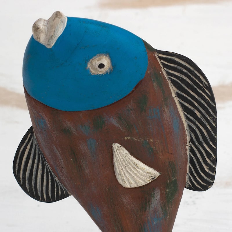 Novica Handmade Opportunistic Fish Wood Sculpture