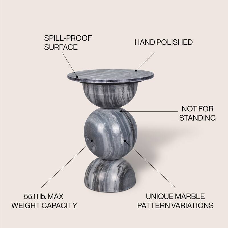 Lyra 19" Modern Natural Marble Handmade Stacked Round Pedestal End Table, Dark Gray/Light Gray, by JONATHAN Y.