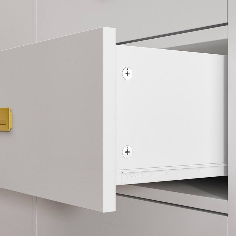 Dresser 6 Drawers With Baby Changing Table In White/Grey Golden Handle - 45.1"W