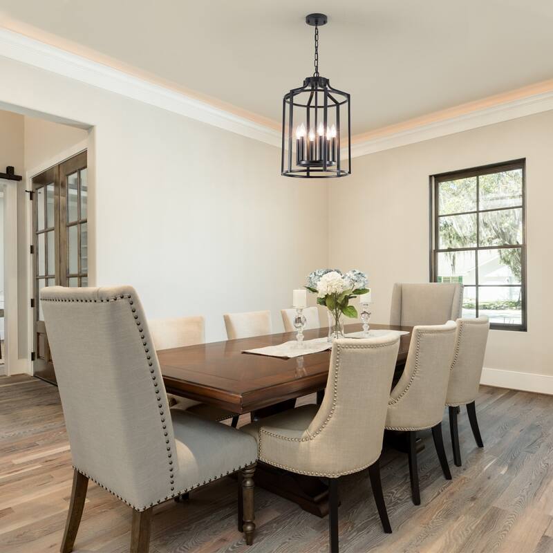 6-Light Dimmable Lantern Chandelier - Matte Black