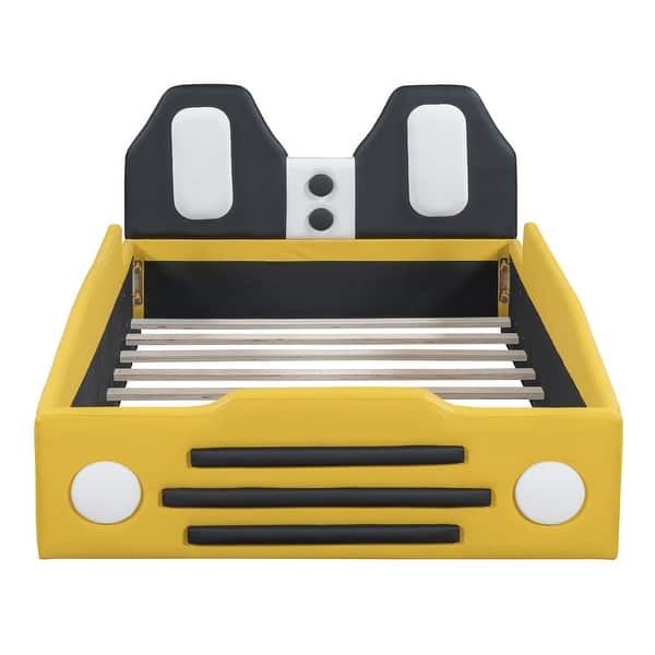 slide 2 of 10, Yellow Creative Race Car-Shaped Platform Floor Bed with Wheels, Twin Yellow - Twin