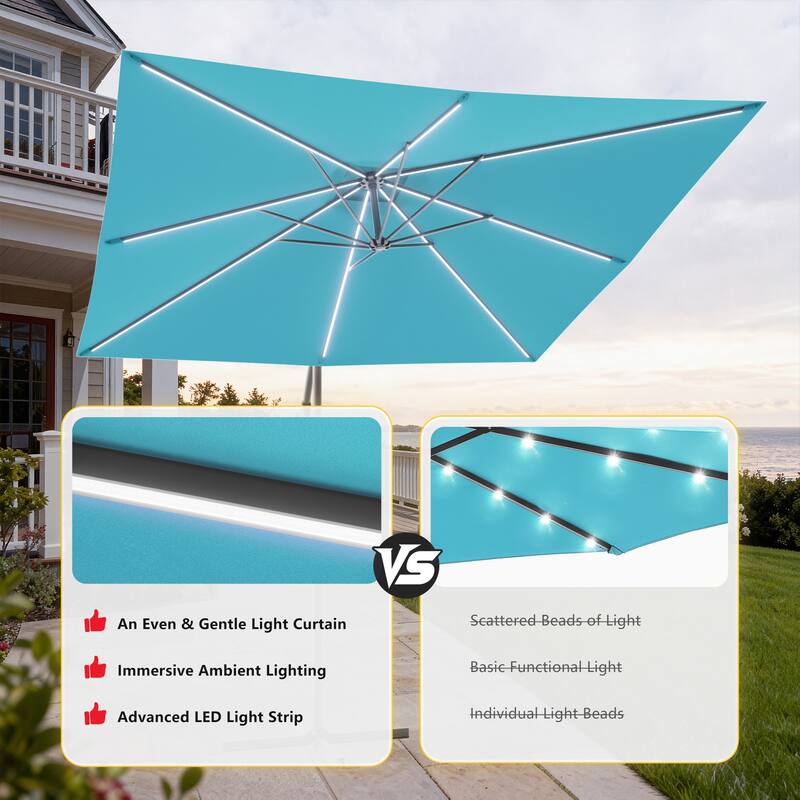 Outdoor 8.2x8.2FT LED lighted Patio Offset umbrella for Garden