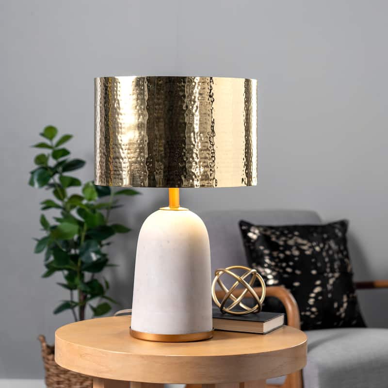 Nuloom 25'' Natalie Concrete & Iron Aluminium Shade Table Lamp - 14"W x 14"D x 25"H