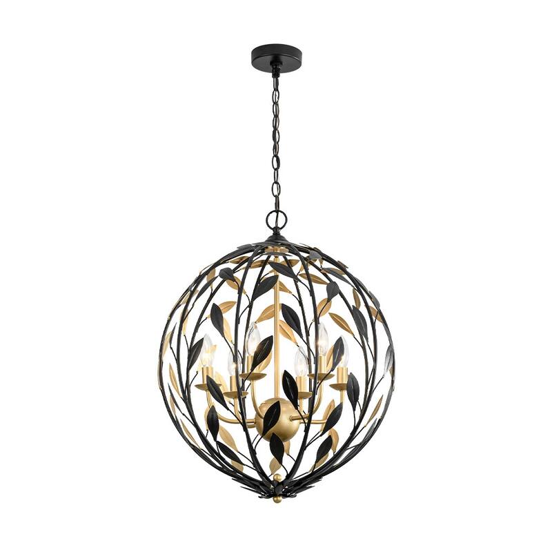 6-Light Handmade Brass Botanical Foliage Spherical Chandelier - 20.9in