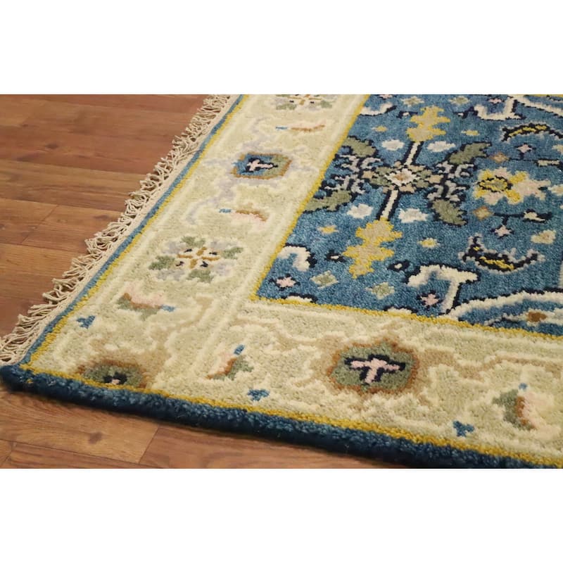 Hand Knotted Oriental 100% Wool Carpet Transitional All-Over Navy Blue & Blues Oushak Runner Rug - 9' 11'' X 2' 5''