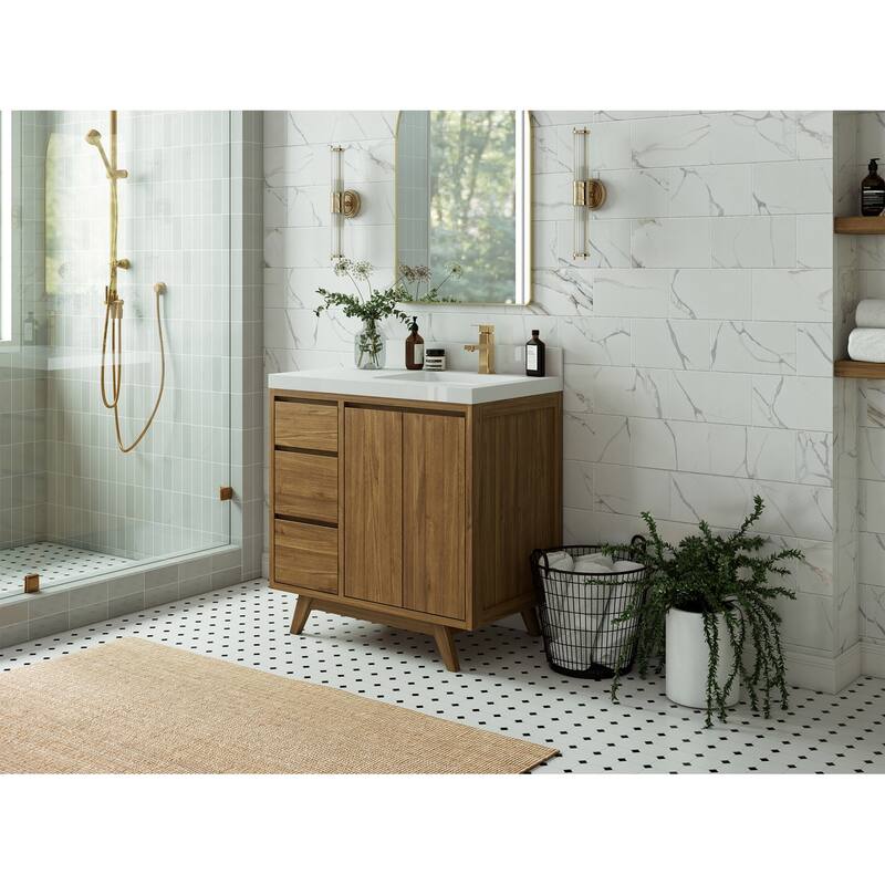 Willow Collections 36 in. W x 22 in. Madison Teak Single Right Offset Sink Bathroom Vanity with Countertop