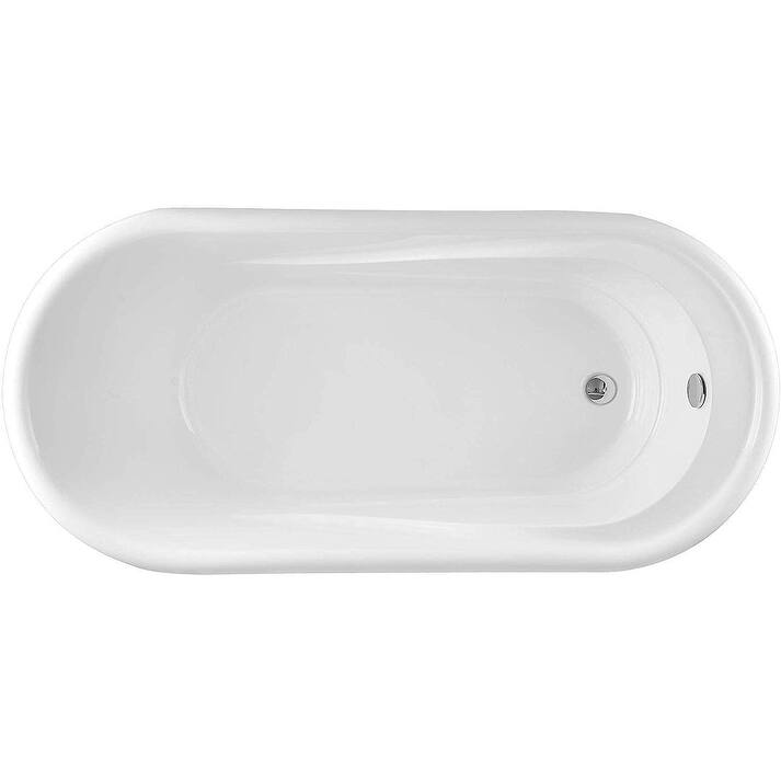 Vanity Art 59-Inch Freestanding Acrylic Bathtub Stand Alone Soaking Tub with Polished Chrome Round Overflow & Pop-up Drain - 59