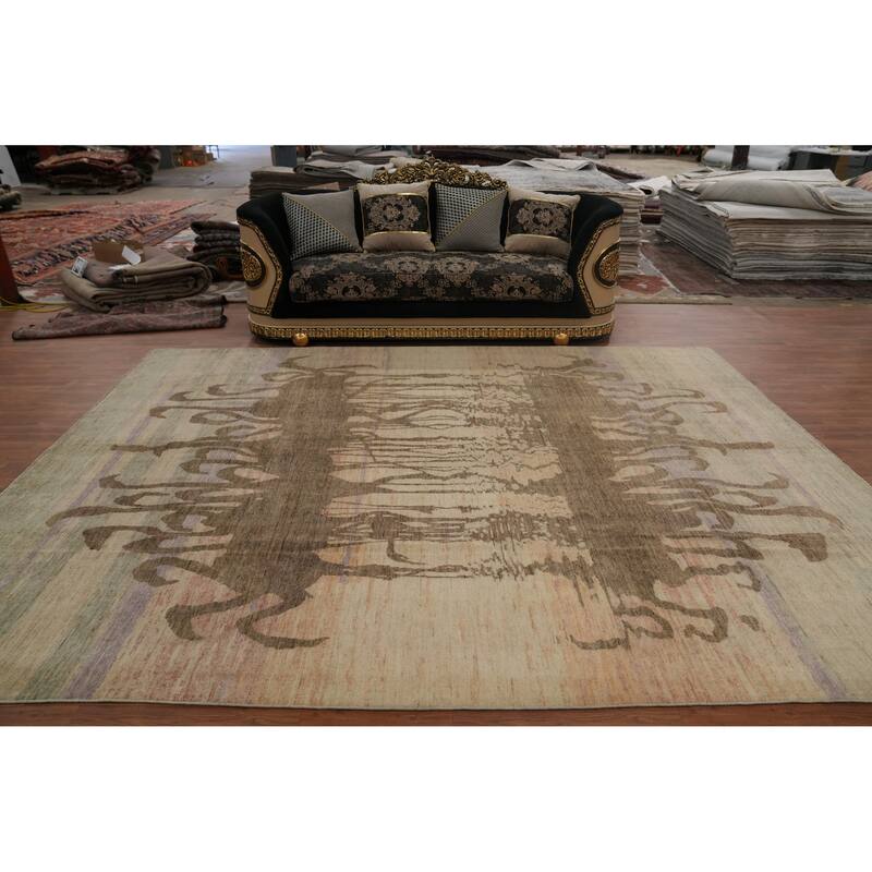 Hand Knotted Traditional Wool Multi-Colored Animal Pictorial Area Rug - 11' 10'' X 9' 0''