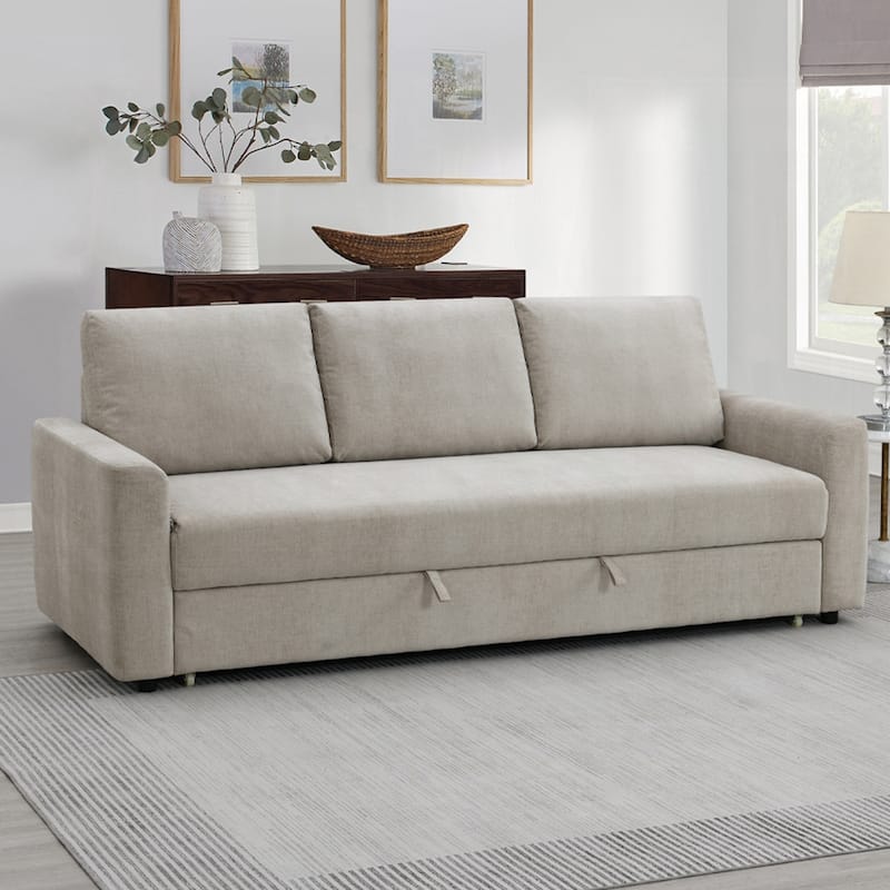 Upholstered Sofa with Pull-Out Sleeper Design in Beige