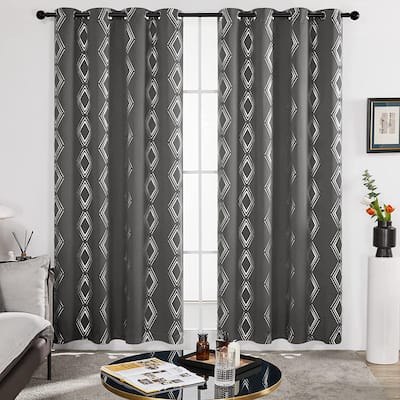 Deconovo Geometric Blackout Silver Pattern Curtains(2 Panel)