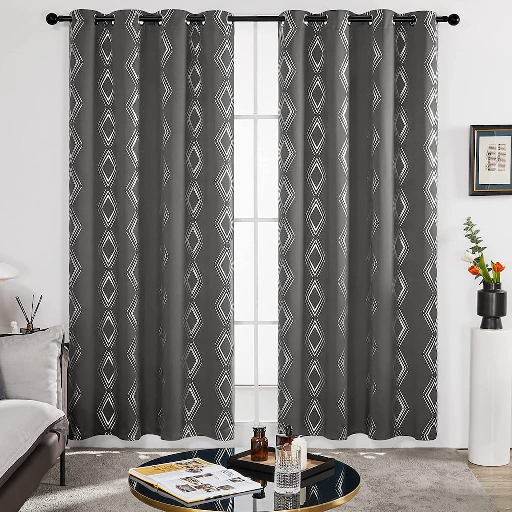 Deconovo Geometric Blackout Silver Pattern Curtains(2 Panel)