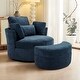 preview thumbnail 169 of 198, 41" W Oversized Accent Barrel Swivel Chair with Moon Storage Ottoman Set of Chair with Ottoman - Navy Chenille/Corduroy Pillows