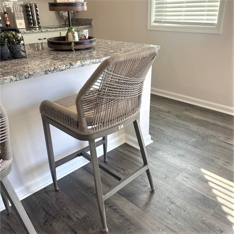 PURPLE LEAF Modern Counter Bar Stools Set of 4 Rattan Chairs with Back and Cushion Kitchen Barstools