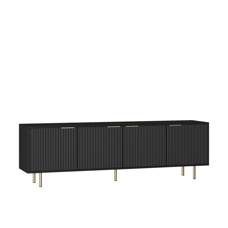 68" Modern Black TV Stand with Fluted Doors, Media Entertainment Center with Storage Cabinets, Wood TV Console Table with 4 Door