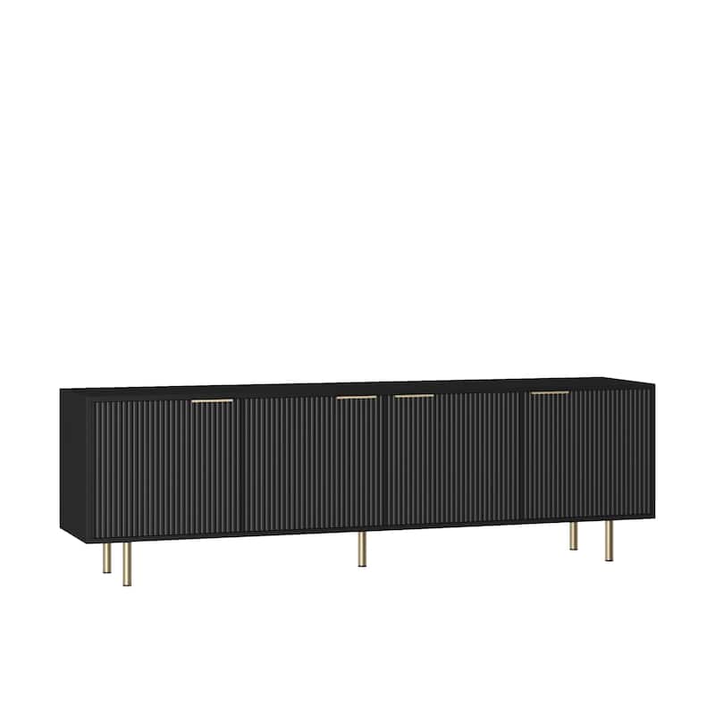 Fluted TV Stand with Storage Doors, Entertainment Center with Shelves, Console Table with Gold Legs and Metal Handles