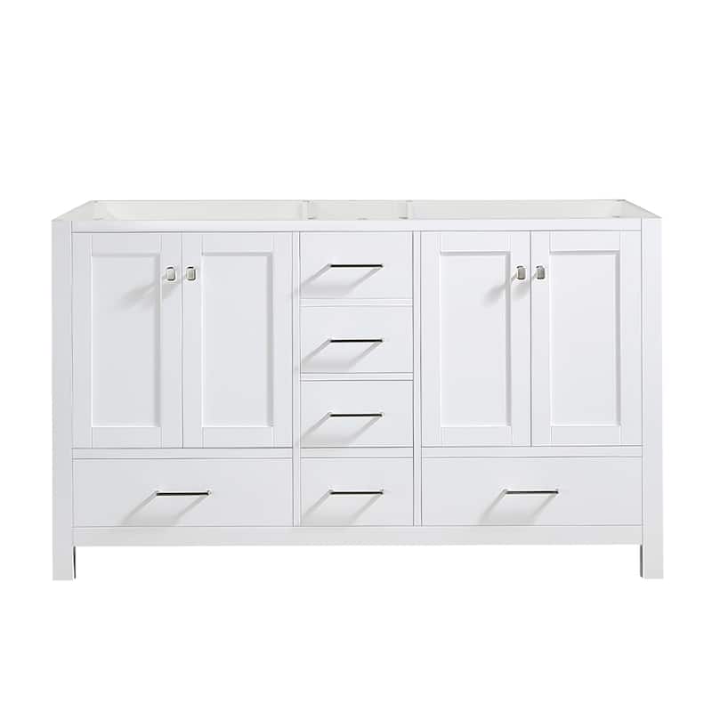 Prismatica 60 in. White Vanity with Countertop & Splash, Double Sinks