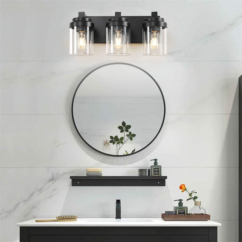 3-Light Matte Black Vanity Light Fixture with Clear Glass Shades