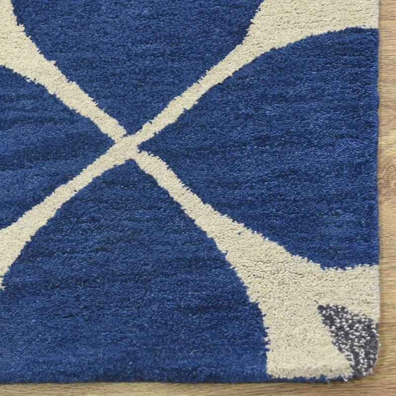Geometric Blue Modern Area Rug Hand-Tufted Abstract Wool Carpet