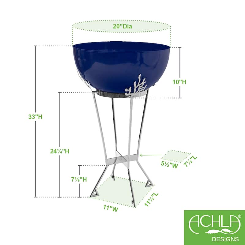 Achla Designs 33"H French Blue Galvanized Steel Indoor Outdoor Kazuyo Planter, Garden Accent