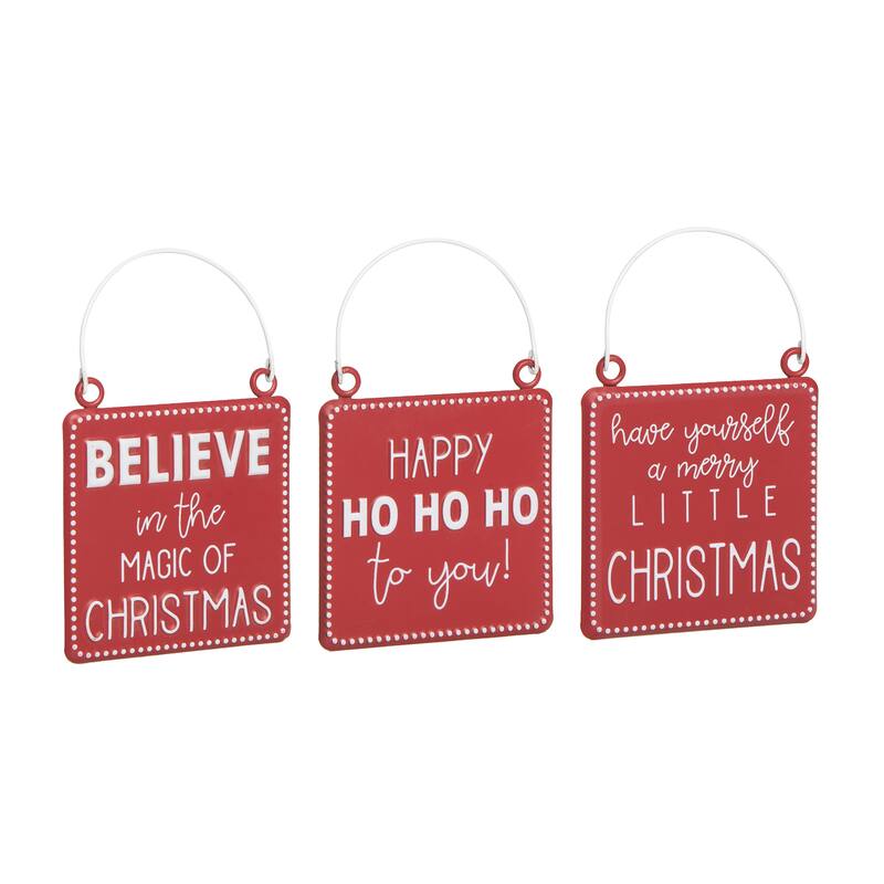 Transpac Metal Embossed Merry Hanging Decor Set of 3 Christmas Home Decorations
