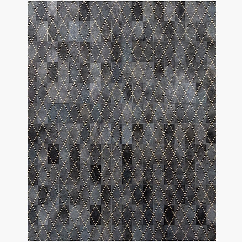 Ben Soleimani Arlequin Hide and Viscose Hand Woven Rug - 9' x 12' - Charcoal/ Gold