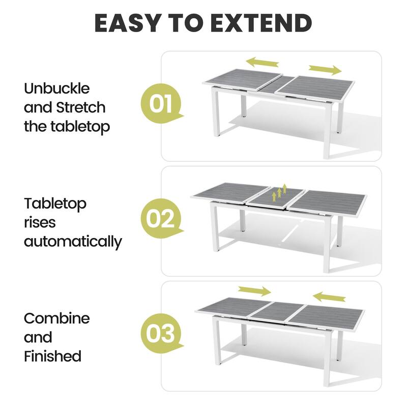 Outdoor Extendable Dining Table Aluminum with Extension Leaf - 63.19-83.07" L x 33.66" W x 30.51" H