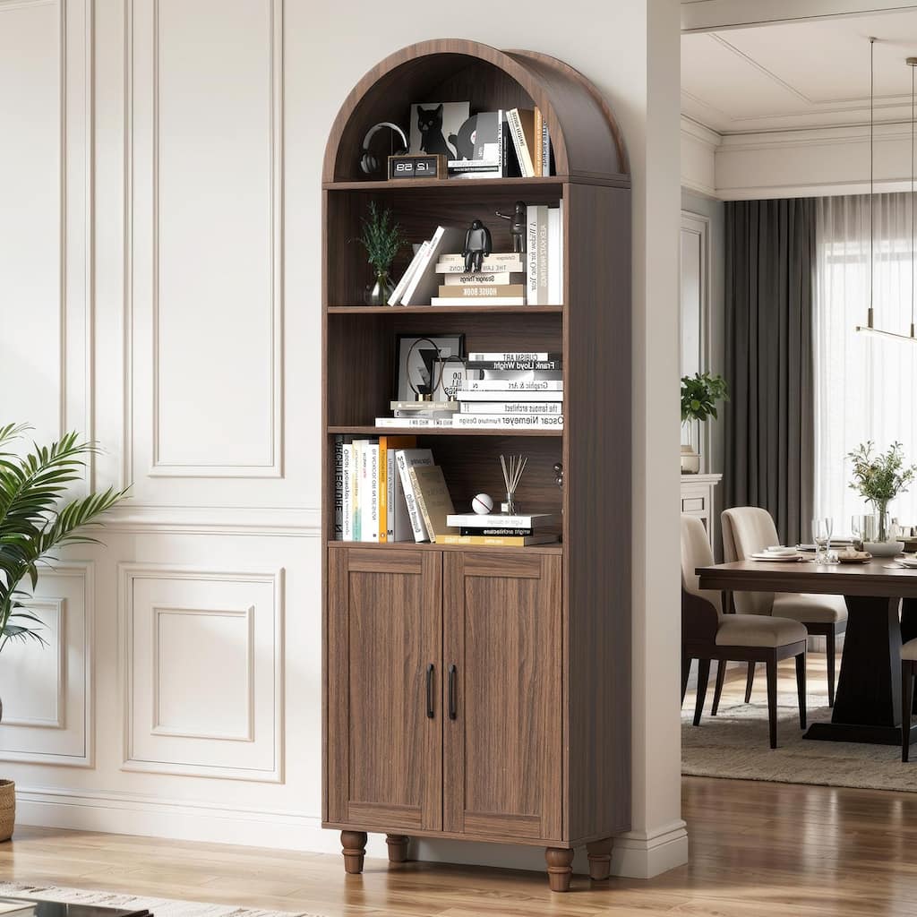 Arched Bookshelf Modern Arched Wooden Bookcase Cabinet with Storage