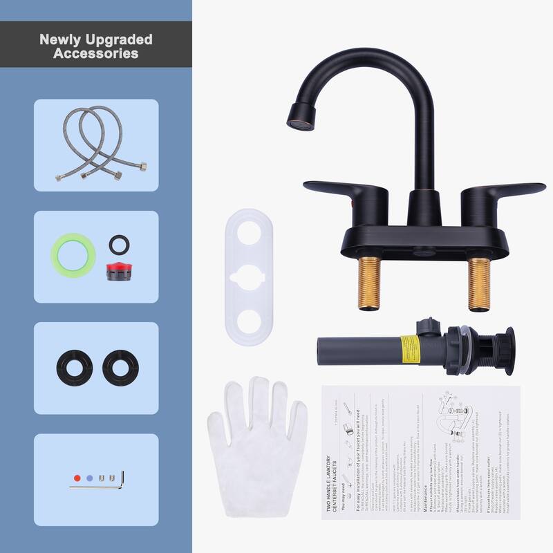 WOWOW 4 in. Centerset Double Handle High Arc Bathroom Faucet