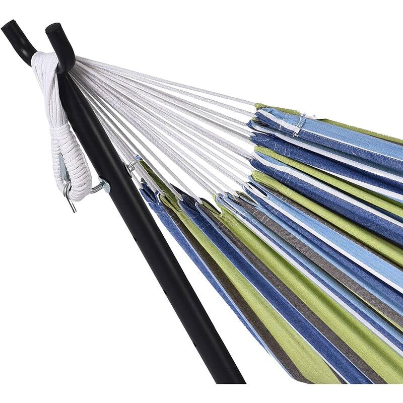 Double Cotton Hammock with Heavy Duty Steel Stand