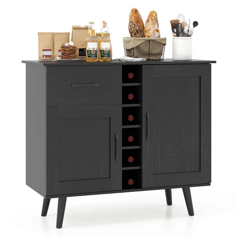 Costway 2-Door Wine Bar Cabinet Kitchen Sideboard Buffet with Drawer & - See Details - Black