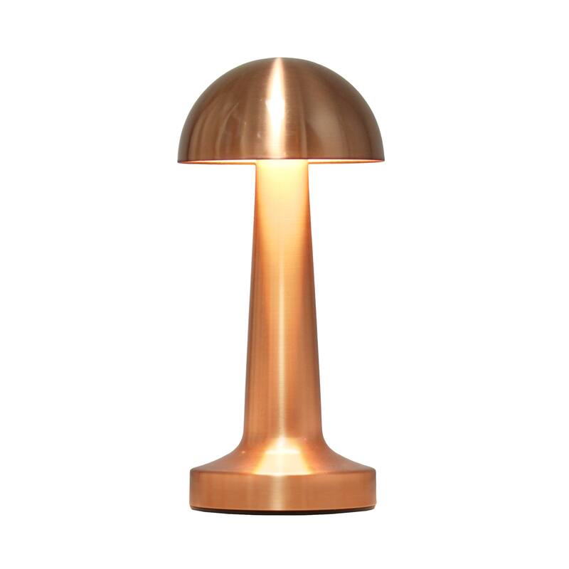 8.88" Touch-Control Mushroom LED Lamp Cordless Rechargeable Table Light with Adjustable Brightness - 4”L x 4”W x 8.88”H - Copper