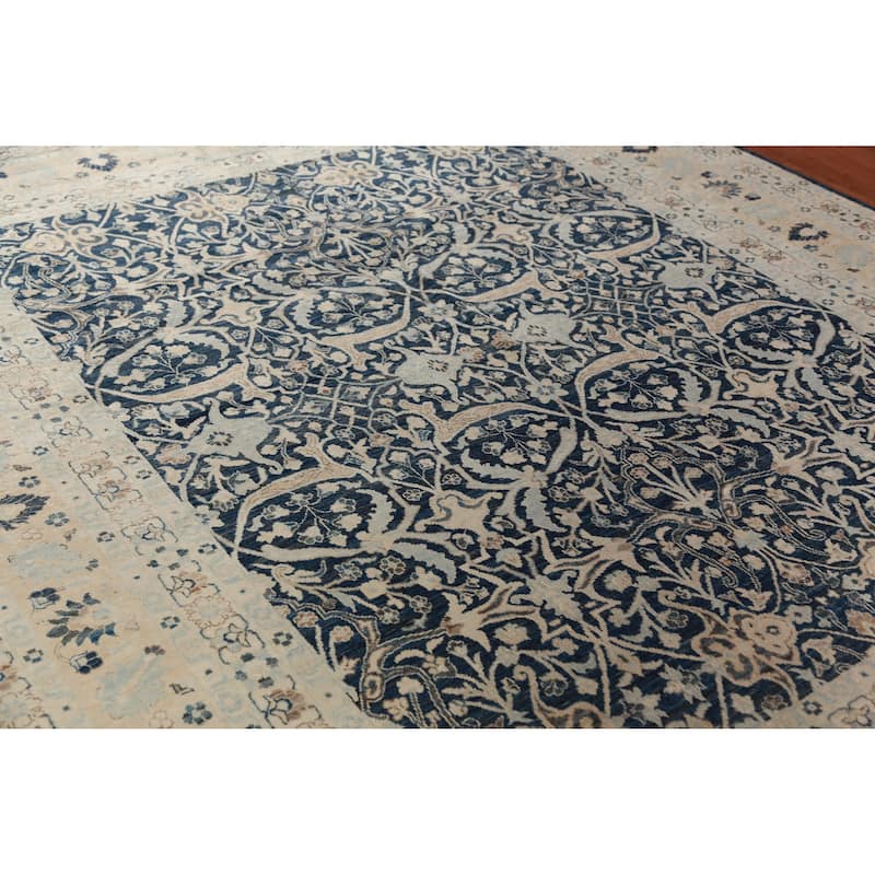 Hand Knotted Oriental 100% Wool Carpet Traditional All-Over Navy Blue & Blues Ziegler Area Rug - 9' 9'' X 8' 3''