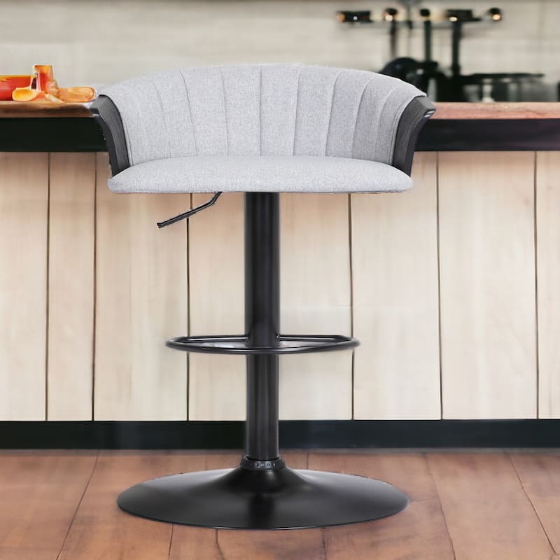 Faux Leather Adjustable Bar Stool with Arms, Swivel and Footrest - 21” x 20” x 41” (D x W x H)
