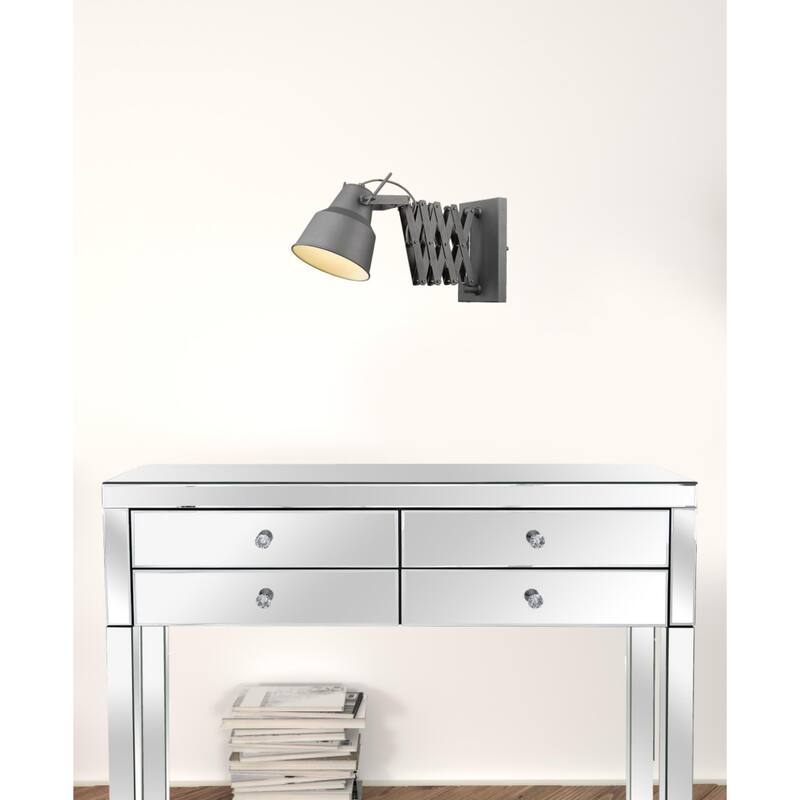 Adjustable Wall Sconce with Grey Metal Shade and Plug-In Iron Fixture E26 Base LED Compatible - 9.75" H x 7" W x 34.5" D