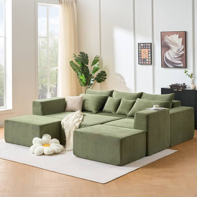 GDFStudio - 8-Piece Modular U-Shaped 155" Sectional Sofa with Chaise Lounge and Bed