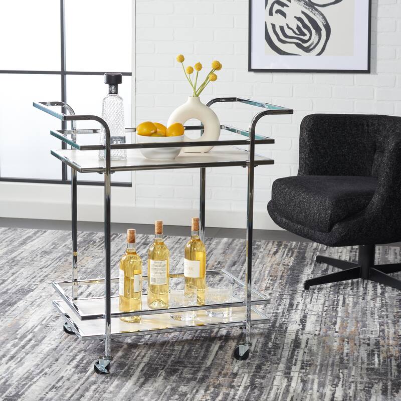 SAFAVIEH Home Collection Lameris 2 Tier Bar Cart With Handles - 30" L x 18" W x 33" H - Chrome/Grey