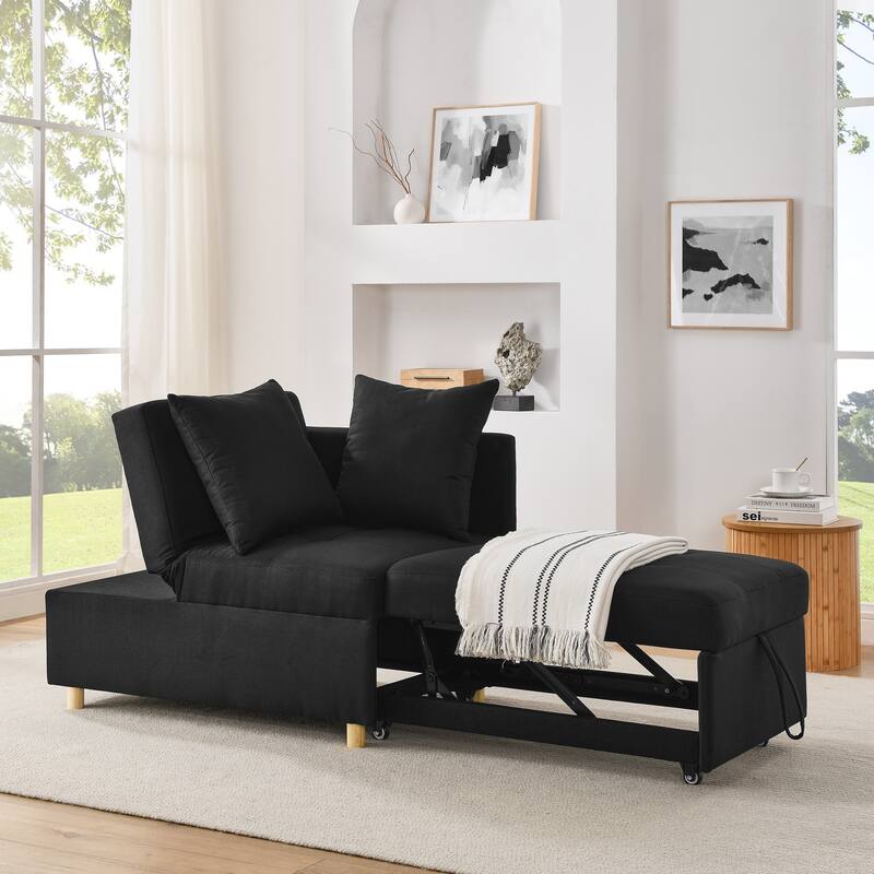 Roomfitters Convertible Sleeper Sofa Chair with Adjustable Backrest, Pullout Bed and Wheels, Linen Fabric