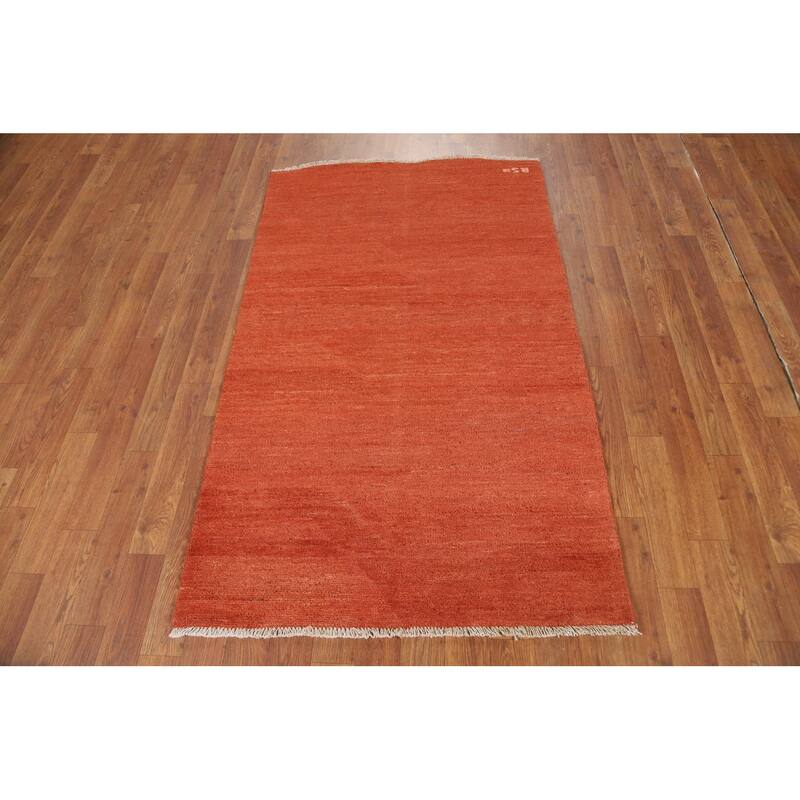 Orange Modern Gabbeh Oriental Foyer Rug Hand-Knotted Wool Carpet - 3'0"x 5'0"