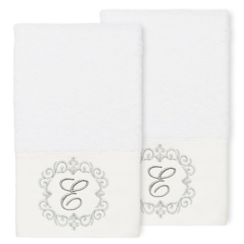 Authentic Hotel and Spa 100% Turkish Cotton Monica 2PC Embellished Hand Towel Set - E - White
