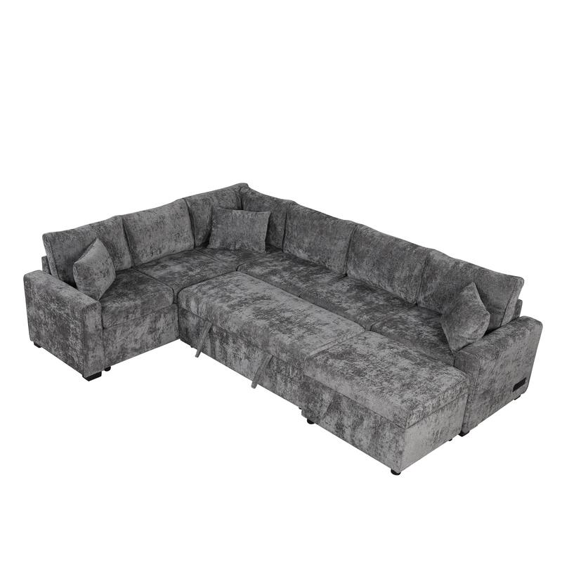 112.2" L-Shaped 6-Seater Sofa with Storage and USB Ports