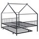 preview thumbnail 8 of 82, Twin/Full Size Metal House Bed with Twin Size Trundle, Playhouse Bed Montessori Bed House Platform Bed with Roof Frame for Kids