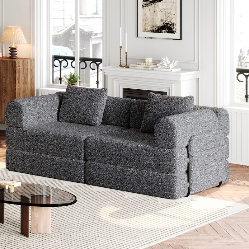 Floor Standing Chenille Sleeper Sofa Bed Folding Loveseat Couch
