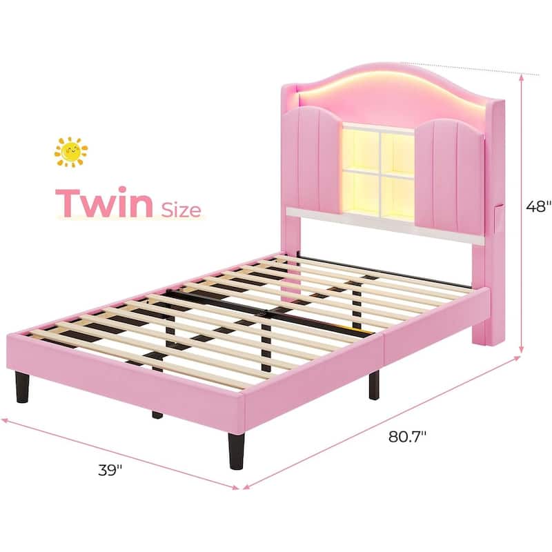 Girls Bed Frame Princess Platform Bed Crystal Button Headboard