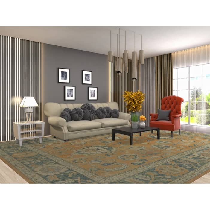 Hand Knotted Oriental 100% Wool Carpet Transitional All-Over Oranges & Rust Oushak Area Rug - 14' 0'' X 10' 5''