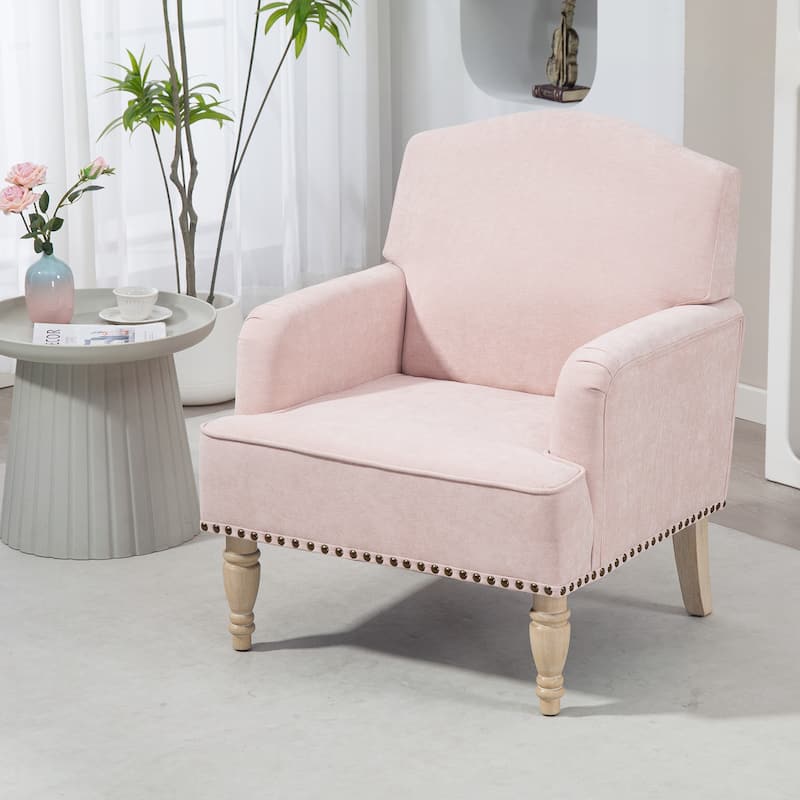Fabric Side Chair Accent Chair with Wooden Legs, Vanity Chair Armchair Club Chair with Nailhead Trim